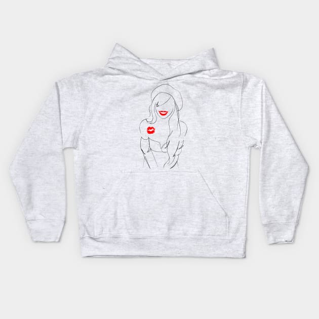 Women Red Lips Kisses Kids Hoodie by MisqaPi Design